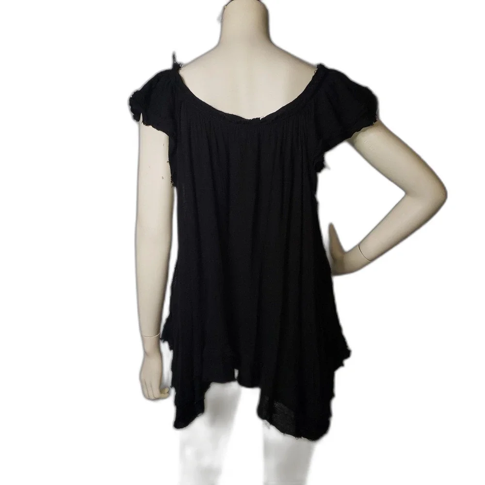 FREE PEOPLE New Girl Asymmetrical Black Sleeveless Ruffle Top Womens Size Medium